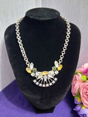 Vintage Banana Republic Lemon Lime Statement Necklace Acrylic Crystal Silvertone